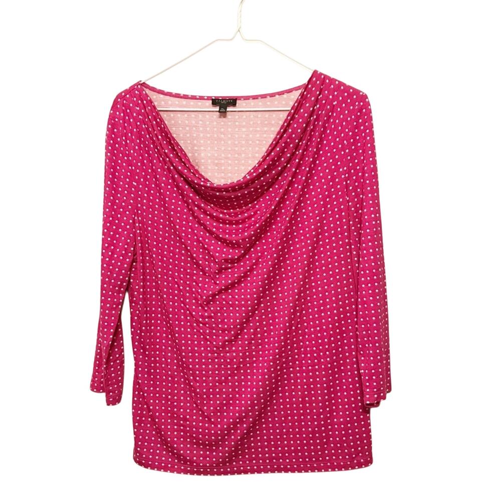 Talbots petite cowl neck pink polka dot blouse size medium petite